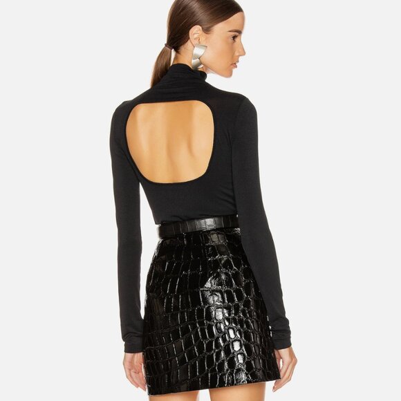 Proenza Schouler PSWL | Blue Ruched Turtleneck Top Open Back Tee - Picture 3 of 8